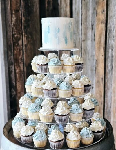 Blue texture wedding cupcake tower