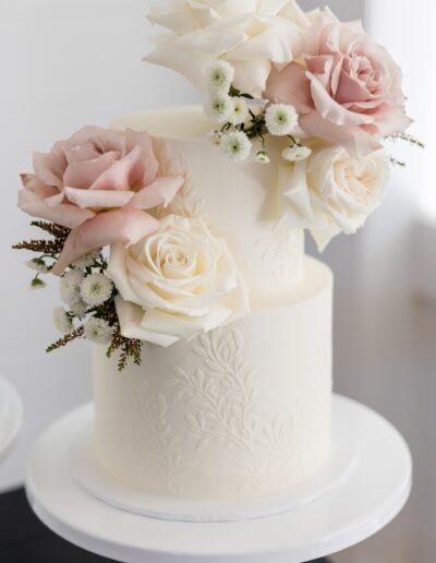 Fresh blooms textured wedding cake Sunshine Coast
